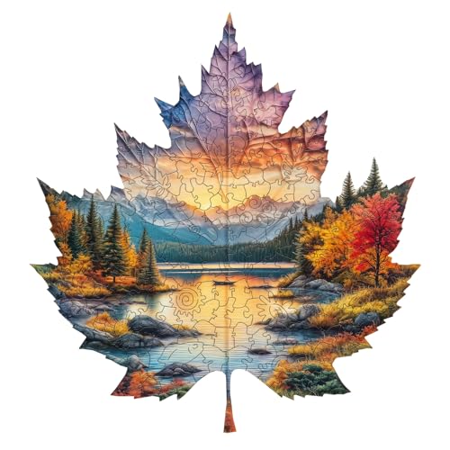 AEEKDOOK Wooden Puzzles for Adults Maple Sunset Wood Puzzles Adult Unique Animal Shape Wooden Jigsaw Puzzle for Adults Birthday Gifts for Puzzle Lovers Family 114 106in 200 Pieces - Image 1
