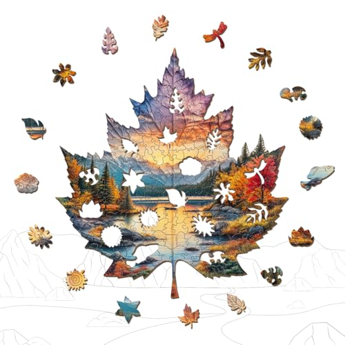 AEEKDOOK Wooden Puzzles for Adults Maple Sunset Wood Puzzles Adult Unique Animal Shape Wooden Jigsaw Puzzle for Adults Birthday Gifts for Puzzle Lovers Family 114 106in 200 Pieces - Image 5