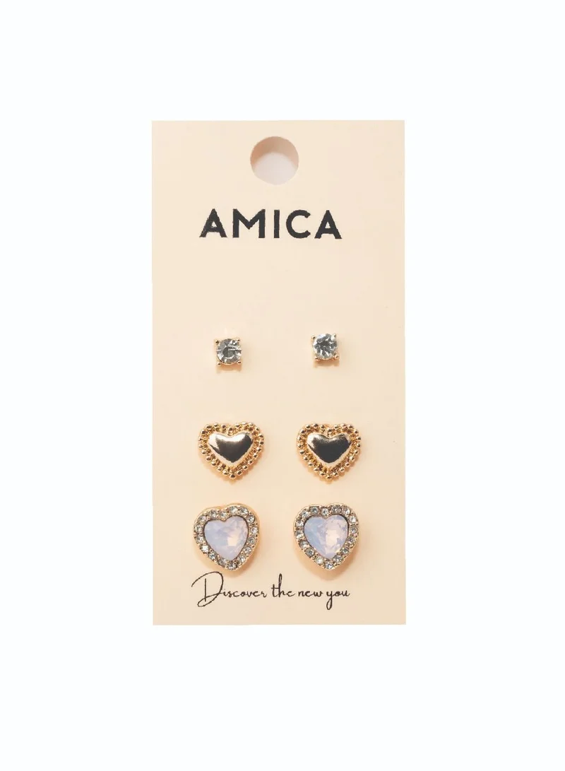 AMICA Set of 3 - Embellished Heart Earrings