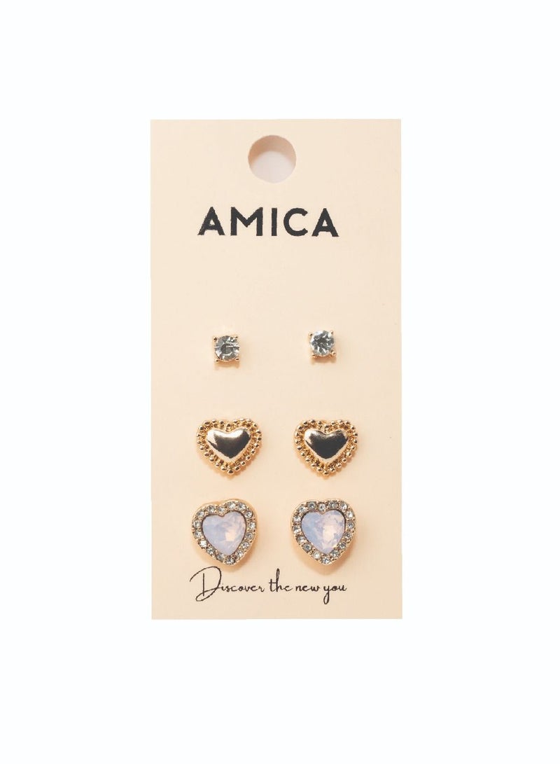 AMICA Set of 3 - Embellished Heart Earrings - Image 2