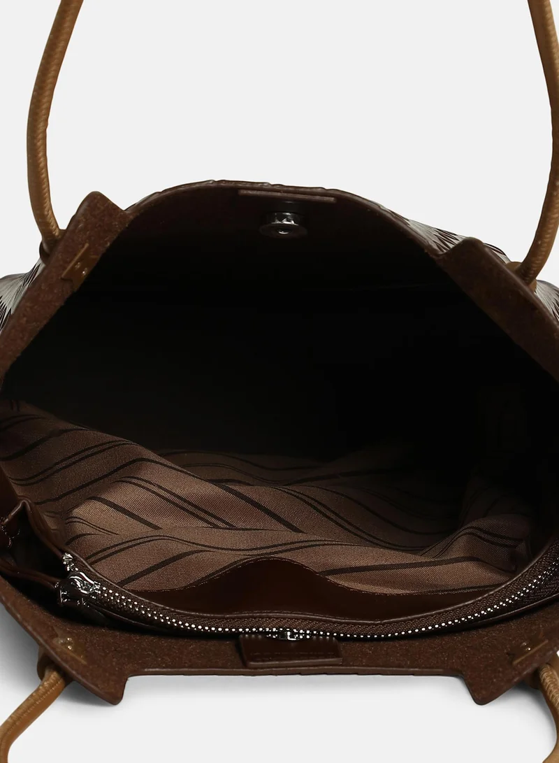 Haute Sauce Solid Zip Lock Regular Vegan Leather Hand Bag For Women