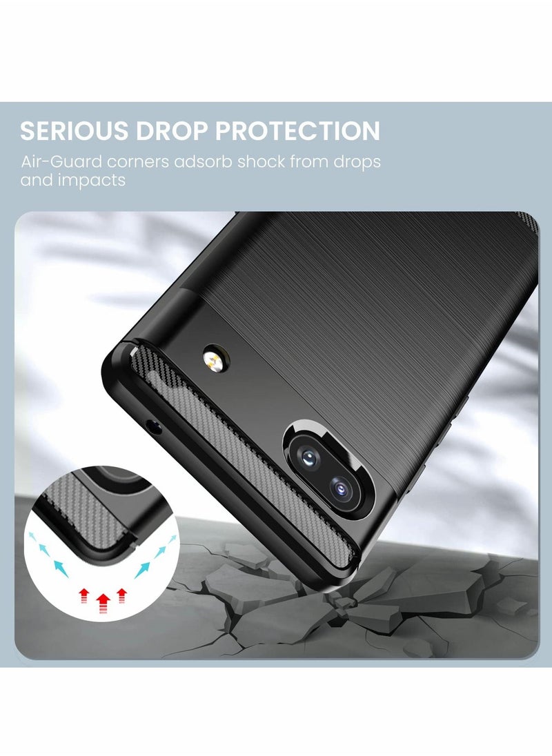 Generic - Case for Google Pixel 6A, Pixel 6a Case with Tempered Glass Screen Protector, Shock-Absorption Brushed Flexible Soft TPU Carbon Fiber Protective Cover for Google Pixel 6a 2022 (Black) - Image 1