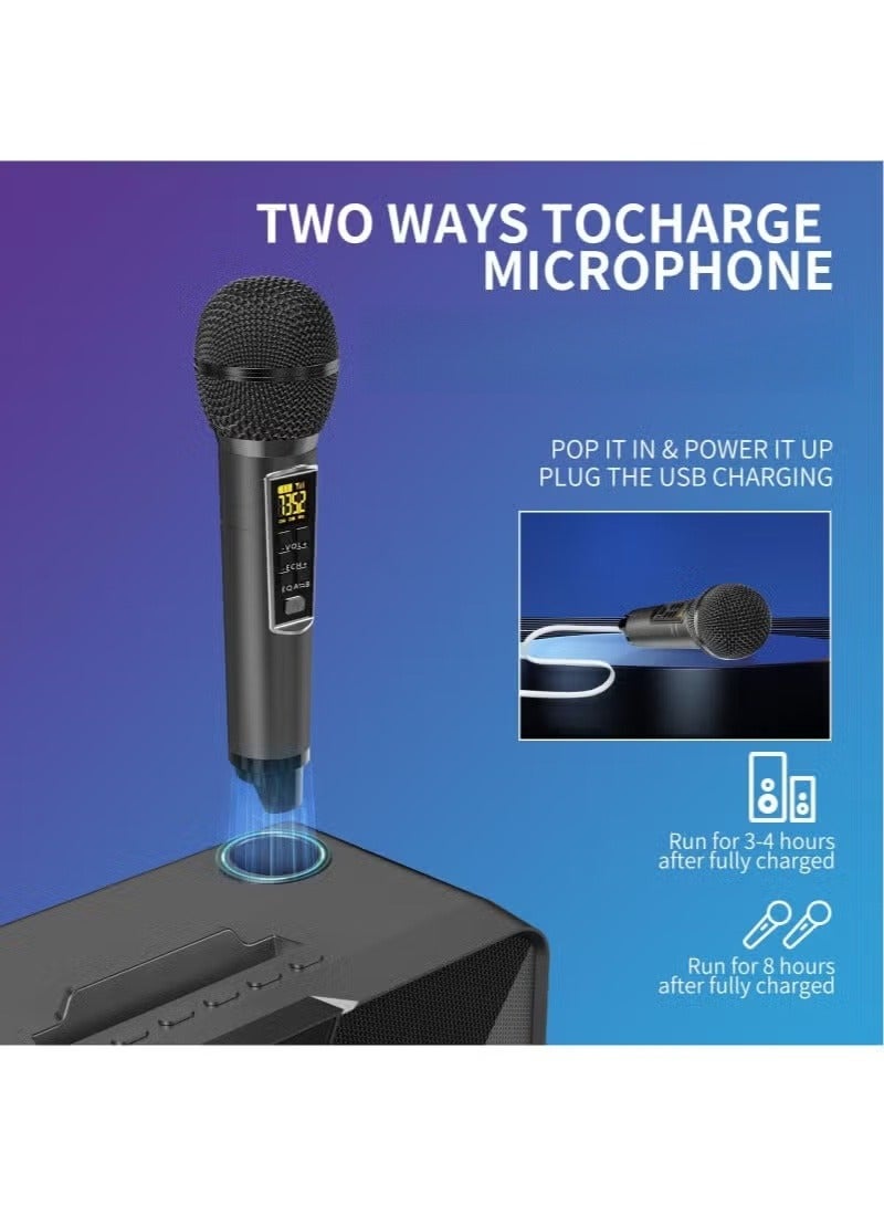 SDRD Karaoke Machine with 2 UHF Wireless Microphones, Portable Bluetooth Speaker - Image 3