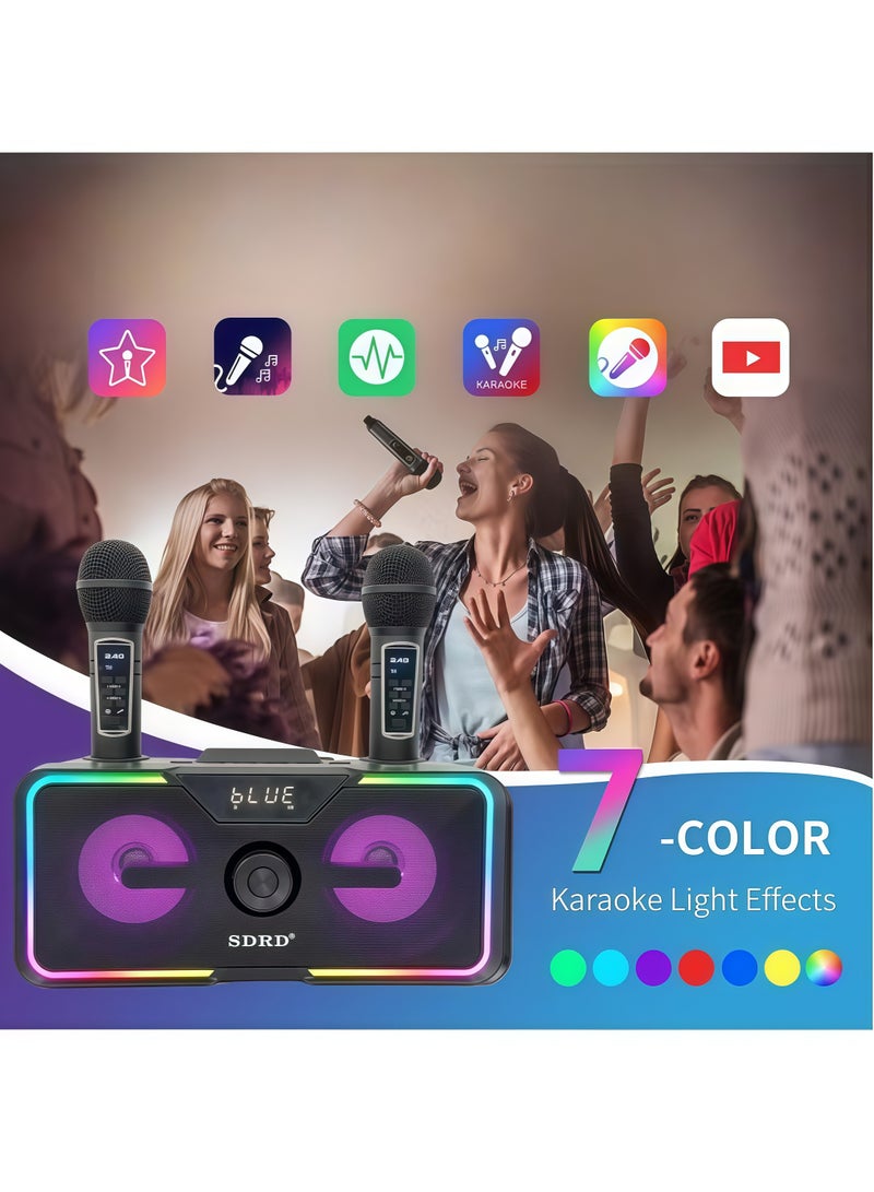 SDRD Karaoke Machine with 2 UHF Wireless Microphones, Portable Bluetooth Speaker - Image 4