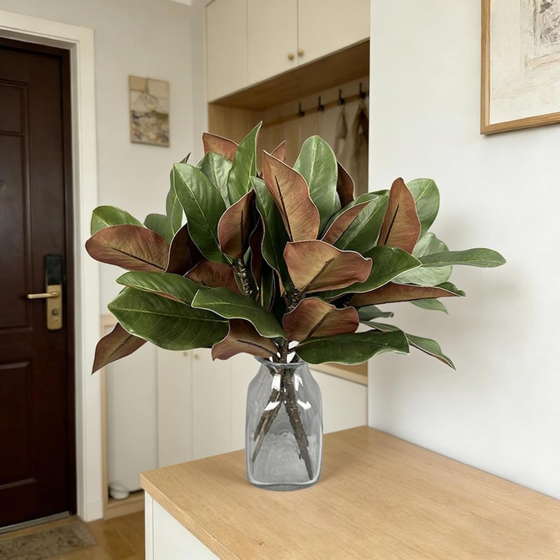 6 Pcs Fake Magnolia Branch with 7 Leaves, 45 Cm Artificial Greenery, Realistic Touch for Home Decor, Wedding, Indoor/Outdoor - Image 3
