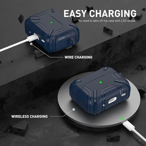 Mizi Rugged Case for Air Pods Pro 2nd Generation 2022/2023 (USB-C/Lightning Cable) / Air pod Pro 2019 Release, Hard Protective Cover - Blue - Image 5