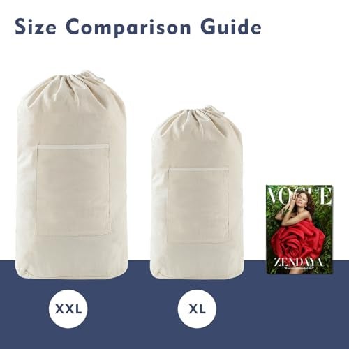 GORISEN Canvas Laundry bag, Washable Laundry backpack, Adjustable Straps, Large Front Pocket, Drawstring Closure (BEIGE, XX-Large) - Image 3