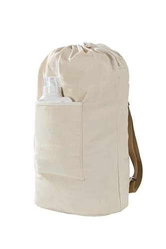 GORISEN Canvas Laundry bag, Washable Laundry backpack, Adjustable Straps, Large Front Pocket, Drawstring Closure (BEIGE, XX-Large) - Image 1