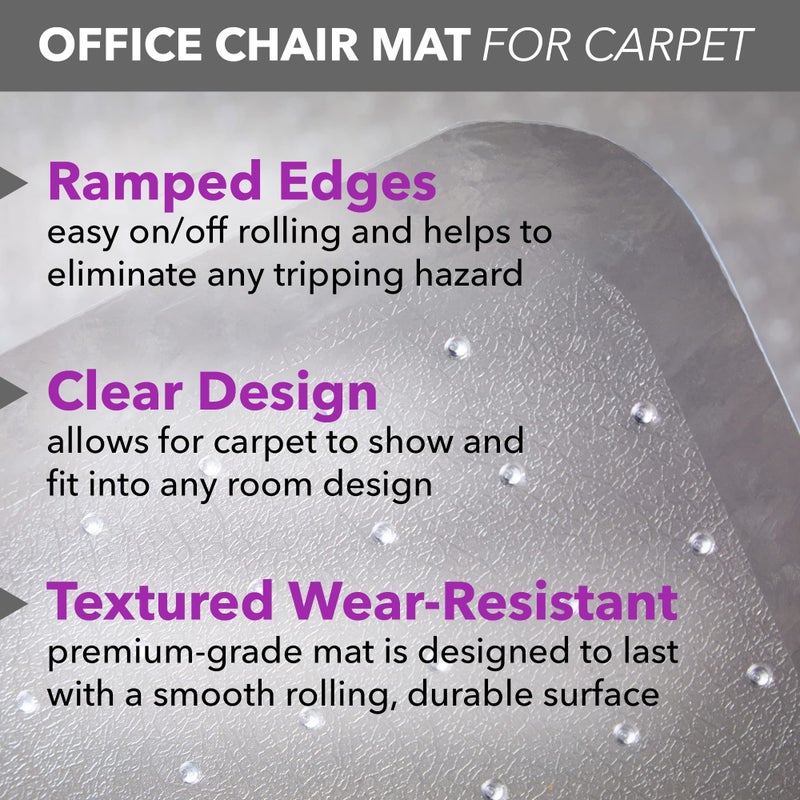 OFM Office Chair Mat for Carpet – Computer Desk Chair Mat for Carpeted Floors – Easy Glide Rolling Plastic Floor Mat for Office Chair on Carpet for Work, Home, Gaming with Extended Lip (36” x 48”) - Image 3