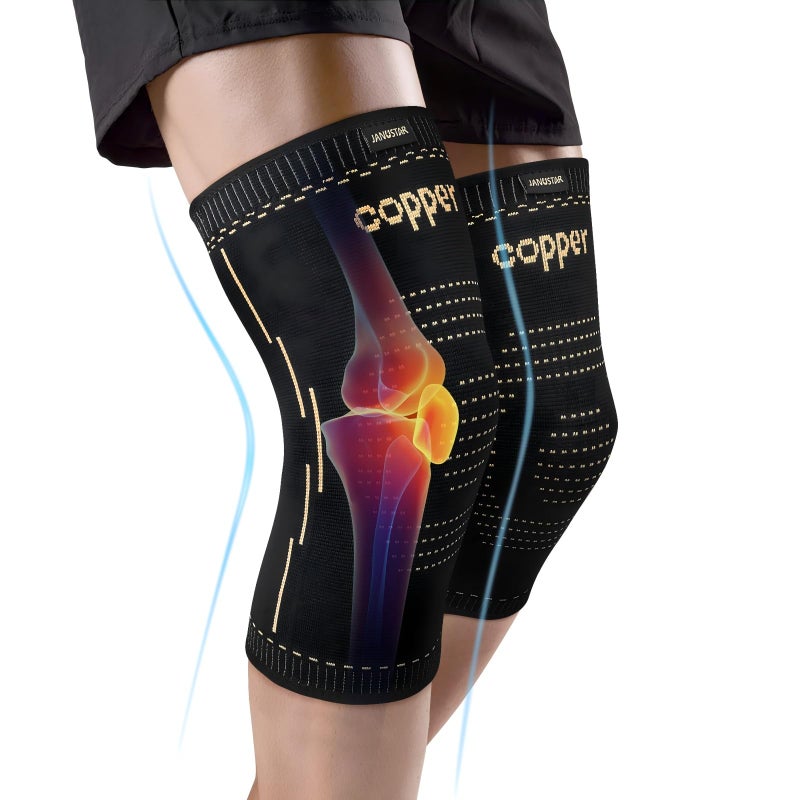 Janustar Copper Knee Braces for Men & Women â€“ Knee Compression Sleeves for Pain Relief, Arthritis, Sports and Recovery - Image 1
