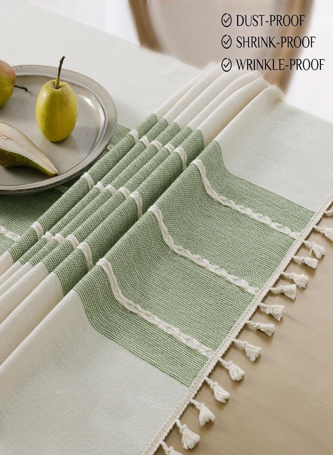 Softalker Linen Tablecloth Rectangle, Outdoor Waterproof Burlap Cotton Farmhouse Table Cloths with Tassel, Heavy Weight Wrinkle Free Table Cover for Dining, Party, Rustic - 55 x 84 Inch, Sage Lines - Image 4