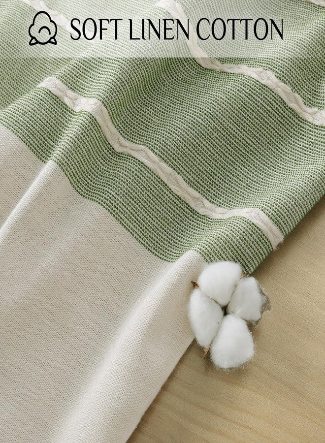 Softalker Linen Tablecloth Rectangle, Outdoor Waterproof Burlap Cotton Farmhouse Table Cloths with Tassel, Heavy Weight Wrinkle Free Table Cover for Dining, Party, Rustic - 55 x 84 Inch, Sage Lines - Image 5