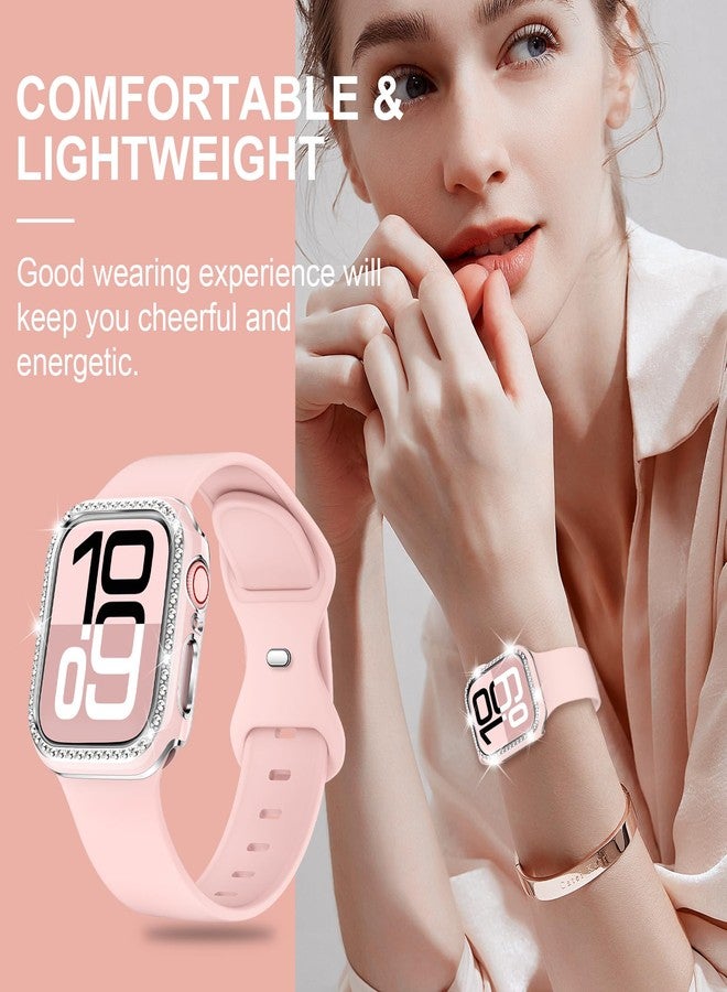 XYF Compatible for Bling Apple Watch Band 42mm Series 10 TPU Strap with Protective Bling Bumper Case Cover, Women Soft Silicone for iWatch SE Series 10 9 8 7 6 5 4 3 2 1 (Pinksand, 42mm) - Image 5