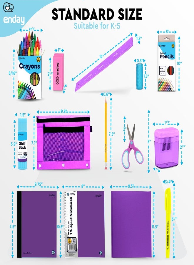 Enday Back to School Supplies for Kids, Grey School Supply Box Grades K-5, Premium Quality Kids School Supplies Kit, kindergarten School Supplies for Girls and Boys, 71 Piece Set - Image 4