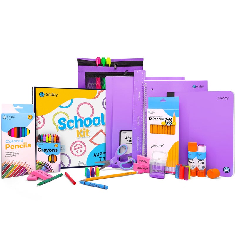 Enday Back to School Supplies for Kids, Grey School Supply Box Grades K-5, Premium Quality Kids School Supplies Kit, kindergarten School Supplies for Girls and Boys, 71 Piece Set - Image 1