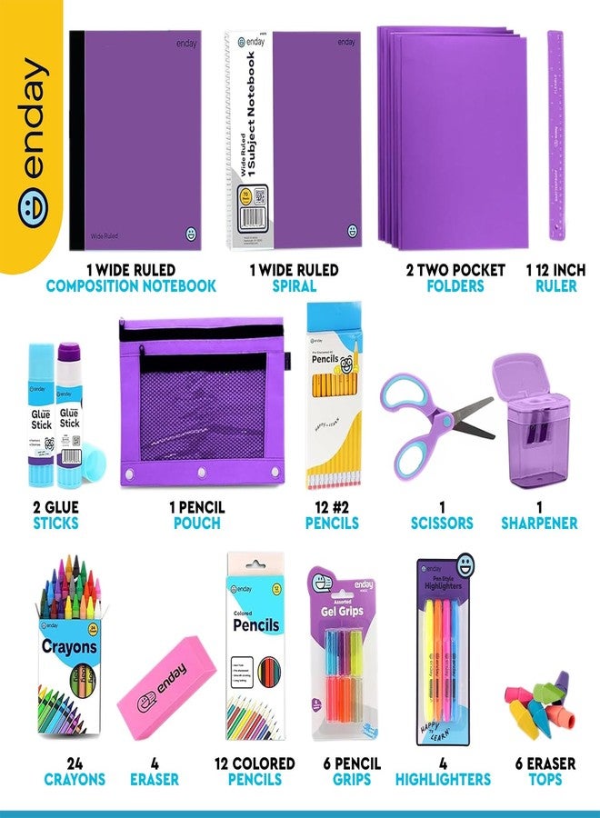 Enday Back to School Supplies for Kids, Grey School Supply Box Grades K-5, Premium Quality Kids School Supplies Kit, kindergarten School Supplies for Girls and Boys, 71 Piece Set - Image 2