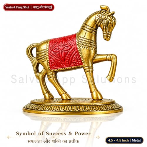 Salvus APP SOLUTIONS Red Metal Horse Showpiece for Home Decor, Vaastu Feng Shui Horse Statue for Office Desk, Living Room, Entrance & Gift, 4.5 x 4.5 Inch - Image 4