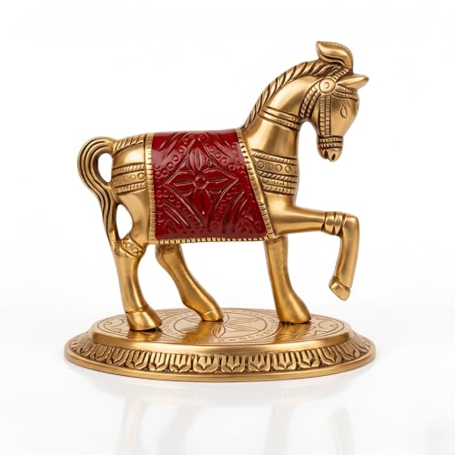 Salvus APP SOLUTIONS Red Metal Horse Showpiece for Home Decor, Vaastu Feng Shui Horse Statue for Office Desk, Living Room, Entrance & Gift, 4.5 x 4.5 Inch - Image 1