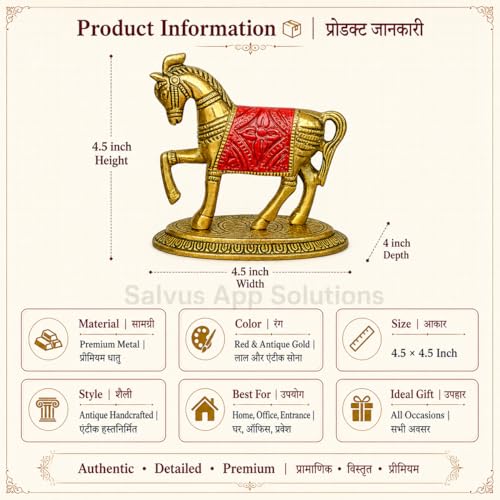 Salvus APP SOLUTIONS Red Metal Horse Showpiece for Home Decor, Vaastu Feng Shui Horse Statue for Office Desk, Living Room, Entrance & Gift, 4.5 x 4.5 Inch - Image 3