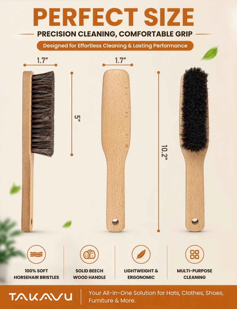 TAKAVU 10.2” Horsehair Brush, Hat Brush, Shoe Brush, Long Handle Felt Hat Cleaner, Soft Bristle Dusting Brush for Lint, Pet Hair – Wooden Wardrobe Brush for Hats, Suits, Upholstery - Image 2