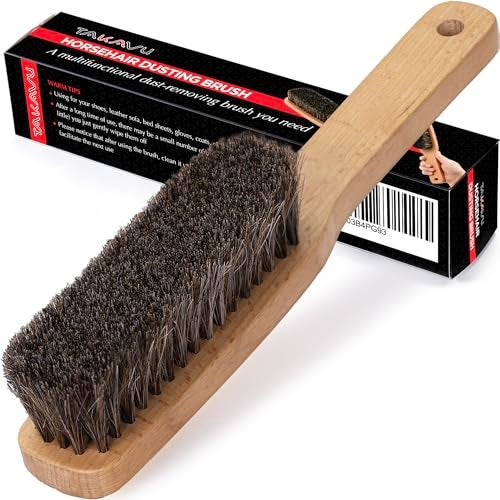 TAKAVU 10.2” Horsehair Brush, Hat Brush, Shoe Brush, Long Handle Felt Hat Cleaner, Soft Bristle Dusting Brush for Lint, Pet Hair – Wooden Wardrobe Brush for Hats, Suits, Upholstery - Image 1