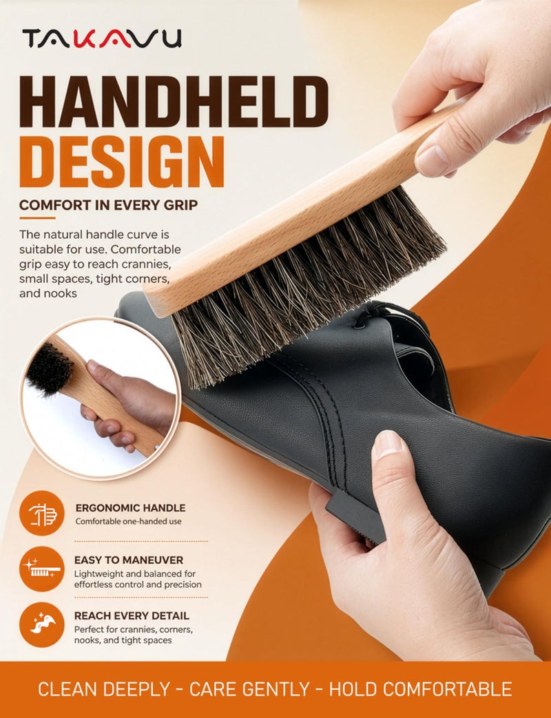 TAKAVU 10.2” Horsehair Brush, Hat Brush, Shoe Brush, Long Handle Felt Hat Cleaner, Soft Bristle Dusting Brush for Lint, Pet Hair – Wooden Wardrobe Brush for Hats, Suits, Upholstery - Image 4