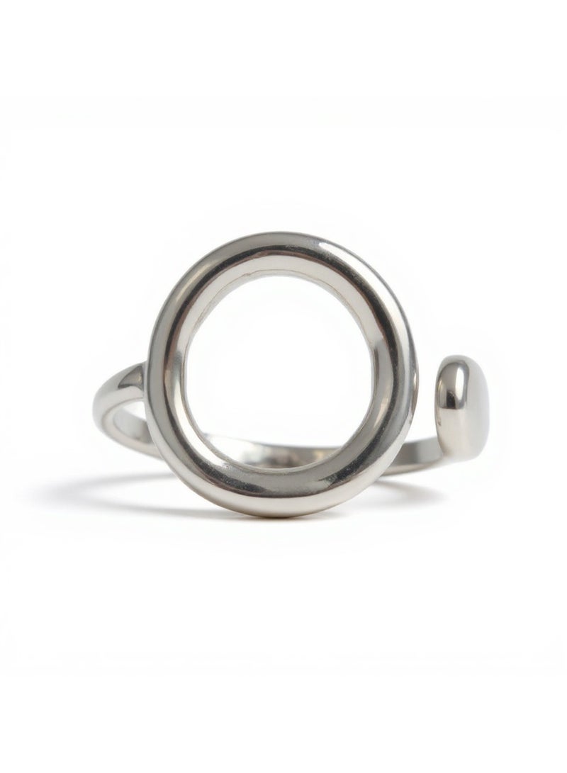 Clé de Lune Irregular Round Shape Adjustable Ring- Silver  - Image 1