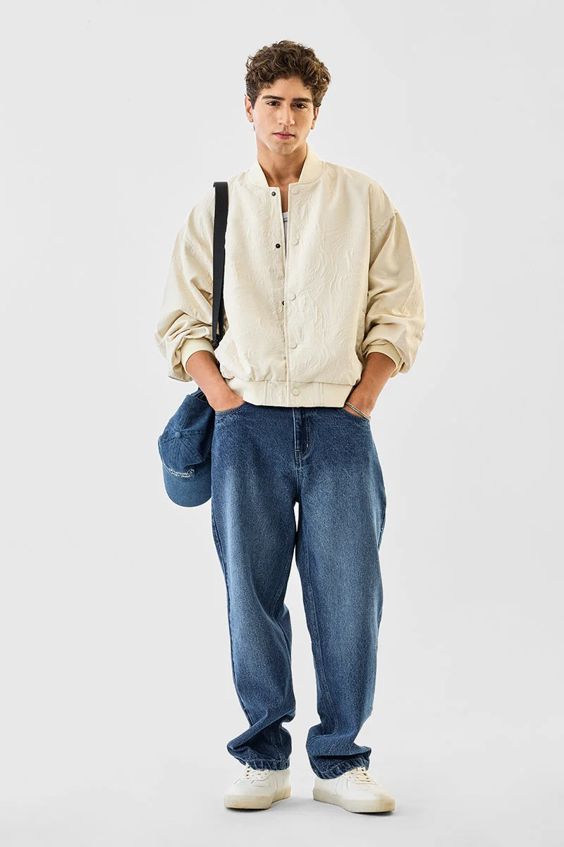 سنيتش Cream Textured Long Sleeve Oversized Jacket