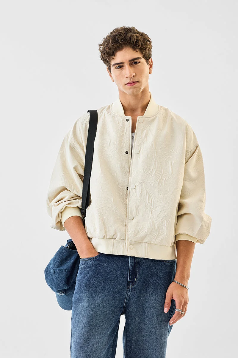 سنيتش Cream Textured Long Sleeve Oversized Jacket