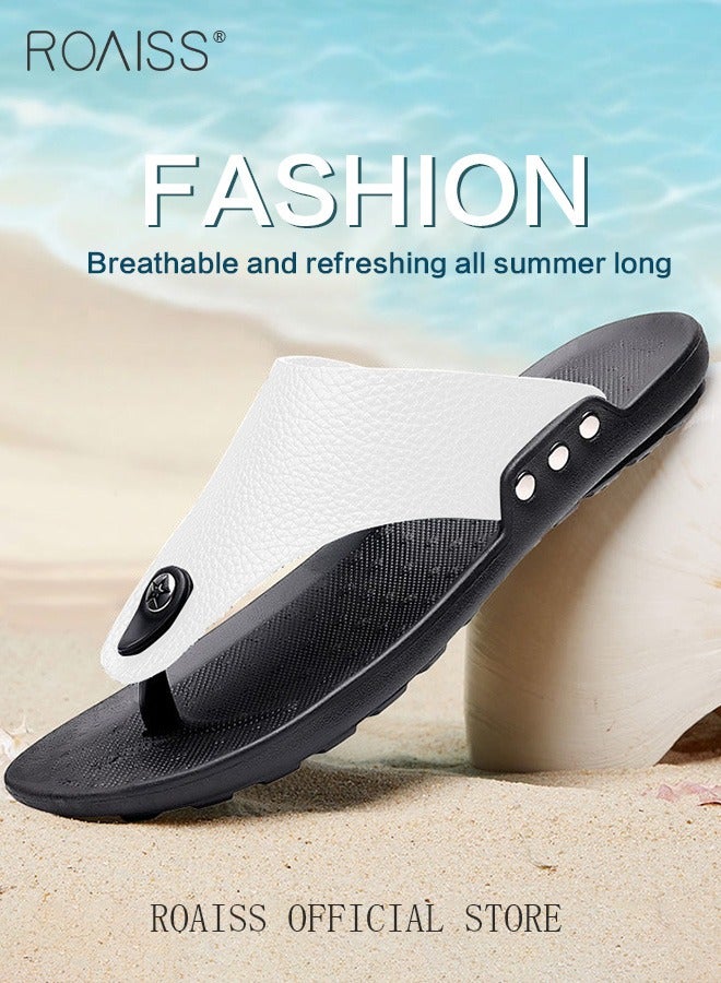 roaiss Eva Sandals for Men Light and Breathable Beach Flip Flops Non Slip Slippers Leather Casual T Shaped Slipper - Image 2