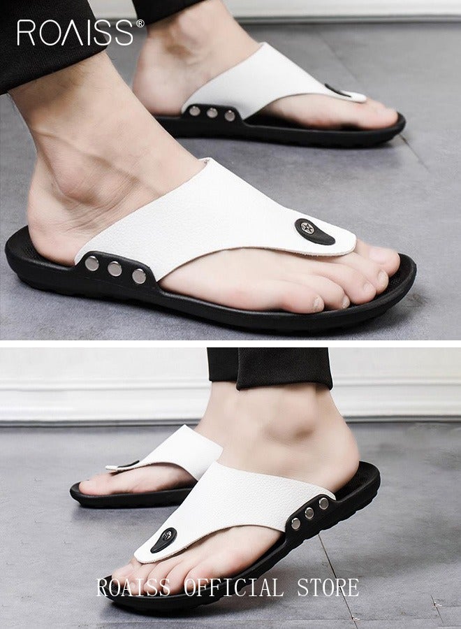 roaiss Eva Sandals for Men Light and Breathable Beach Flip Flops Non Slip Slippers Leather Casual T Shaped Slipper - Image 4
