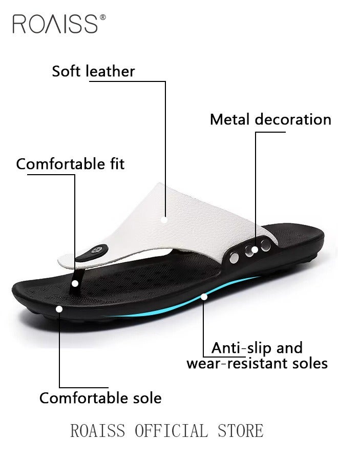 roaiss Eva Sandals for Men Light and Breathable Beach Flip Flops Non Slip Slippers Leather Casual T Shaped Slipper - Image 3