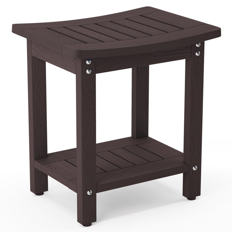 LUE BONA LUE BONA HDPS Shower Bench Seat Shower Stool for Inside Shower Waterproof Bath Spa Shower Foot Stool for Shaving Legs with Storage Shelf Weather ResistantNonSlipIndoor or Outdoor Use Espresso 