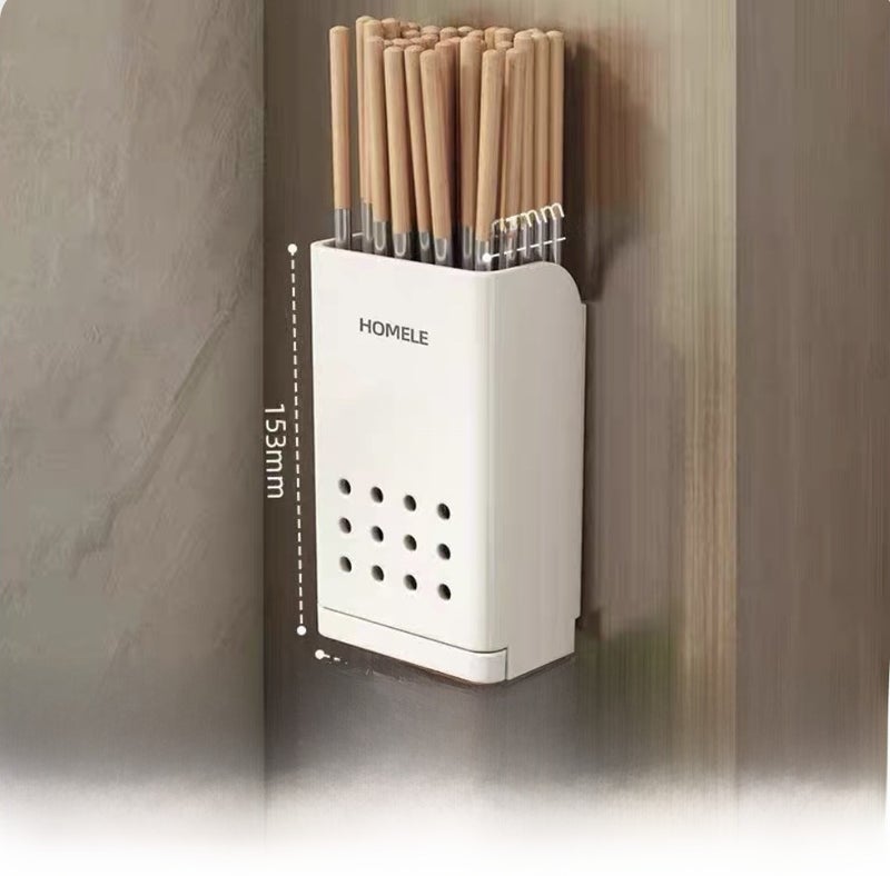 Light luxury chopsticks holder wall-mounted chopsticks storage box kitchen spoon knife and fork drain storage rack chopsticks cage([White single cup] no punching) - Image 1