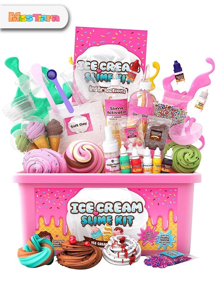 MissTiara Ice Cream Slime Kit for Kids Slime Making Kit 31 Accessories Make Your Own Slime Set Toys for Girls Boys Birthday Gift Toy DIY Fluffy Slime Kits Clay Cloud Foam Squish Glitter Arts and Crafts - Image 2