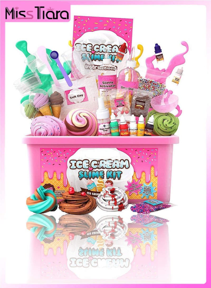 MissTiara Ice Cream Slime Kit for Kids Slime Making Kit 31 Accessories Make Your Own Slime Set Toys for Girls Boys Birthday Gift Toy DIY Fluffy Slime Kits Clay Cloud Foam Squish Glitter Arts and Crafts - Image 1