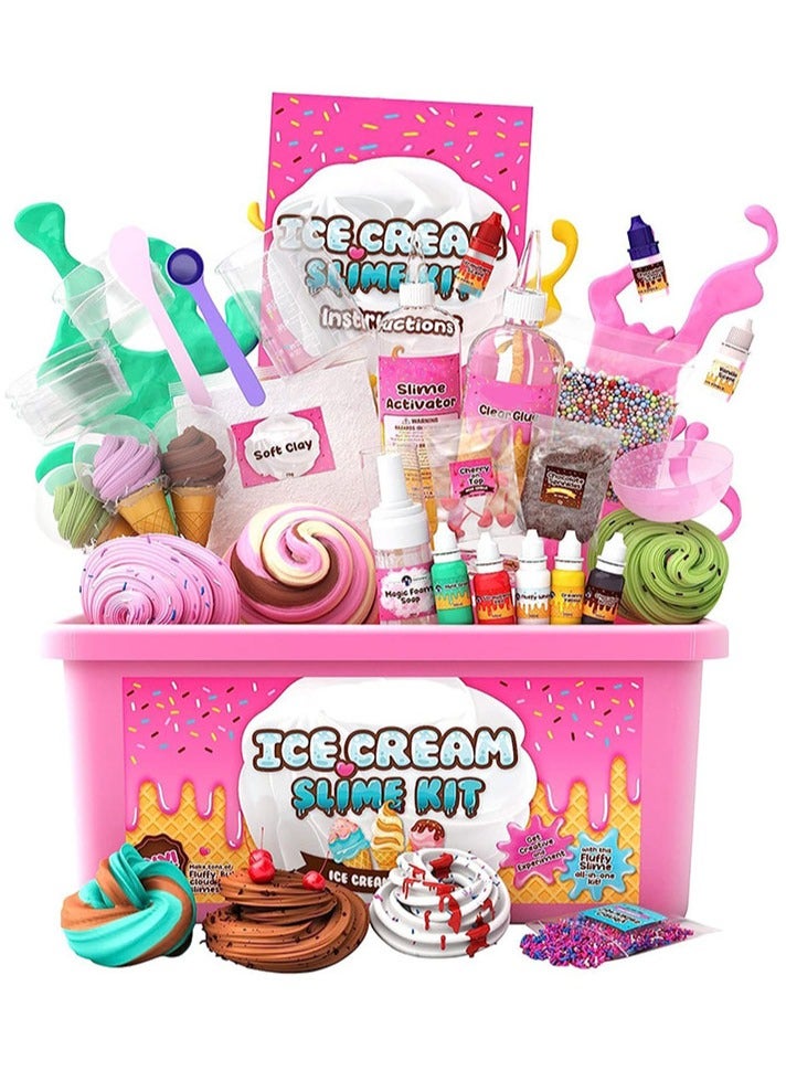 MissTiara Ice Cream Slime Kit for Kids Slime Making Kit 31 Accessories Make Your Own Slime Set Toys for Girls Boys Birthday Gift Toy DIY Fluffy Slime Kits Clay Cloud Foam Squish Glitter Arts and Crafts - Image 4