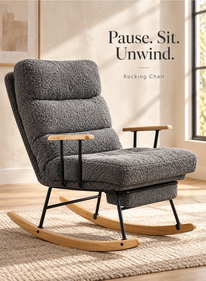 Rich Life Modern  Boucle Rocking Chair–High Back Plush Upholstery Armchair with Padded Seat, Metal Frame and Wooden Rocker Base for Living Room, Bedroom and Nursery,Single Sofa Chair,Rocking Accent Chair,Lounge Glider Chair for Nursery, Cushioned Sofa Rocker Armchair - Image 1