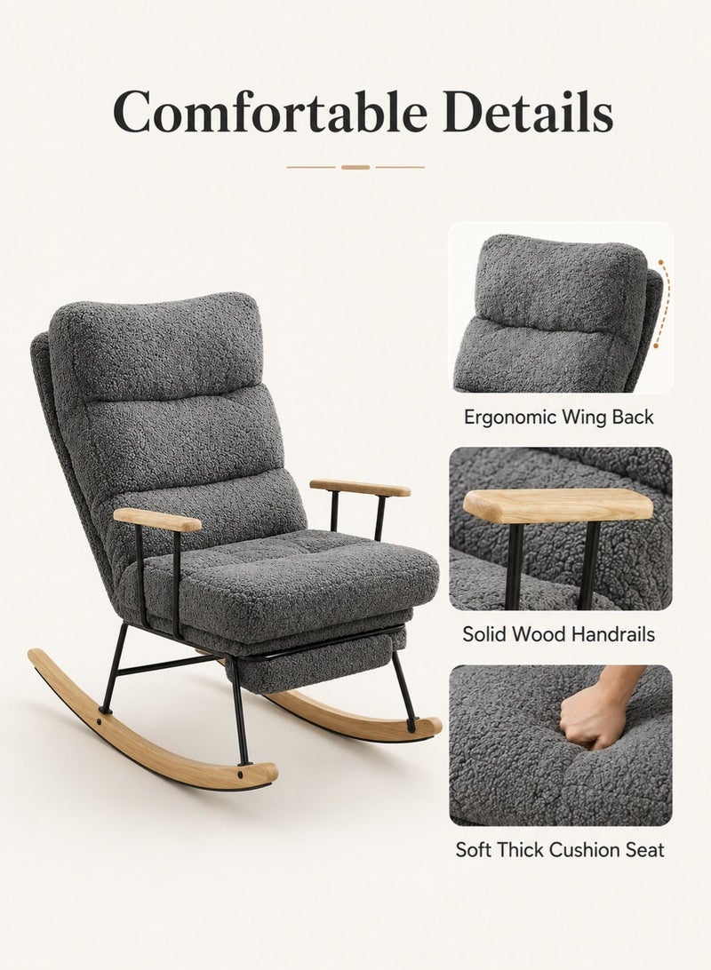 Rich Life Modern  Boucle Rocking Chair–High Back Plush Upholstery Armchair with Padded Seat, Metal Frame and Wooden Rocker Base for Living Room, Bedroom and Nursery,Single Sofa Chair,Rocking Accent Chair,Lounge Glider Chair for Nursery, Cushioned Sofa Rocker Armchair - Image 2
