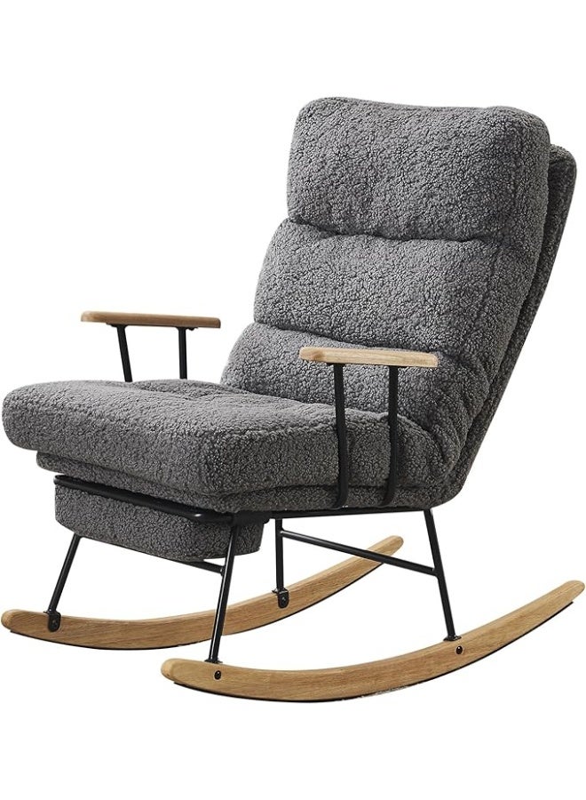 Rich Life Modern  Boucle Rocking Chair–High Back Plush Upholstery Armchair with Padded Seat, Metal Frame and Wooden Rocker Base for Living Room, Bedroom and Nursery,Single Sofa Chair,Rocking Accent Chair,Lounge Glider Chair for Nursery, Cushioned Sofa Rocker Armchair - Image 4