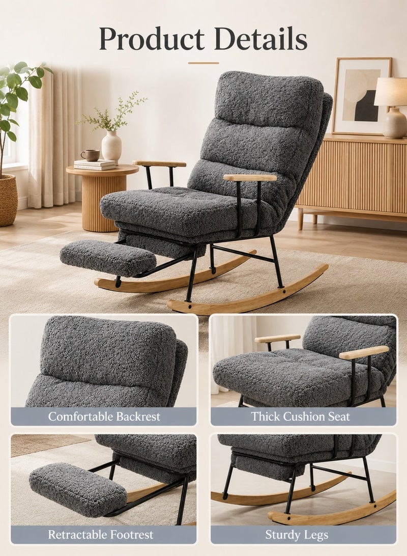 Rich Life Modern  Boucle Rocking Chair–High Back Plush Upholstery Armchair with Padded Seat, Metal Frame and Wooden Rocker Base for Living Room, Bedroom and Nursery,Single Sofa Chair,Rocking Accent Chair,Lounge Glider Chair for Nursery, Cushioned Sofa Rocker Armchair - Image 3