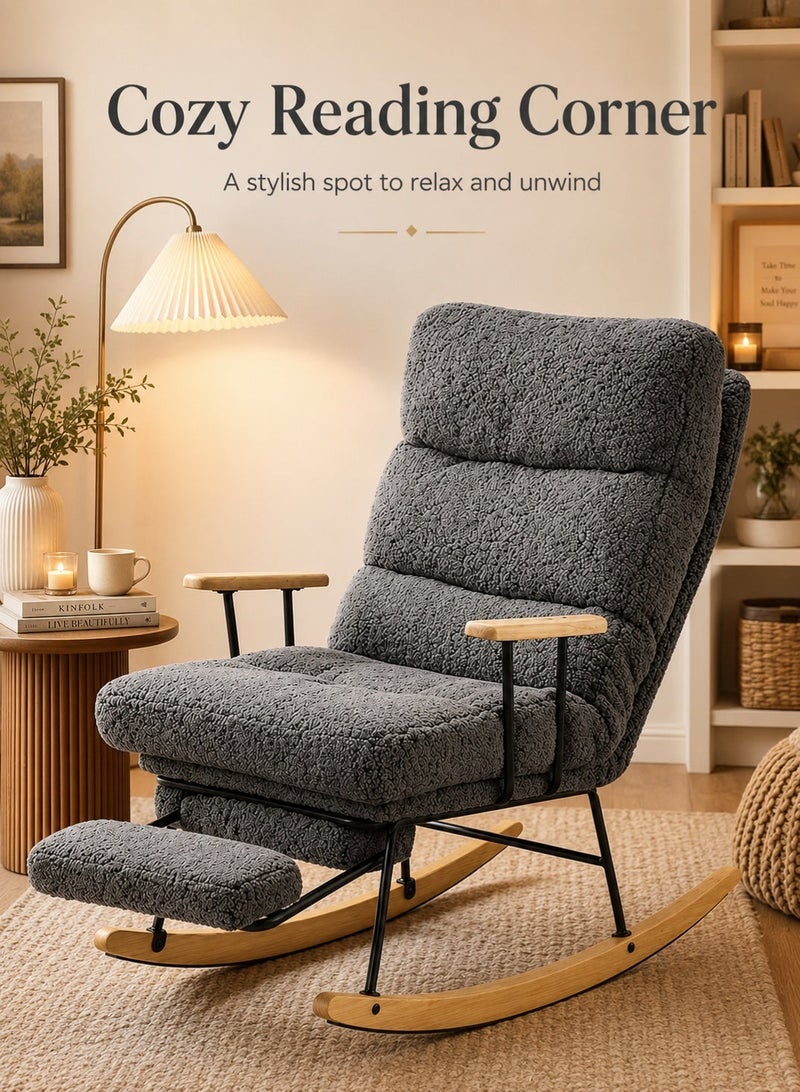 Rich Life Modern  Boucle Rocking Chair–High Back Plush Upholstery Armchair with Padded Seat, Metal Frame and Wooden Rocker Base for Living Room, Bedroom and Nursery,Single Sofa Chair,Rocking Accent Chair,Lounge Glider Chair for Nursery, Cushioned Sofa Rocker Armchair - Image 5