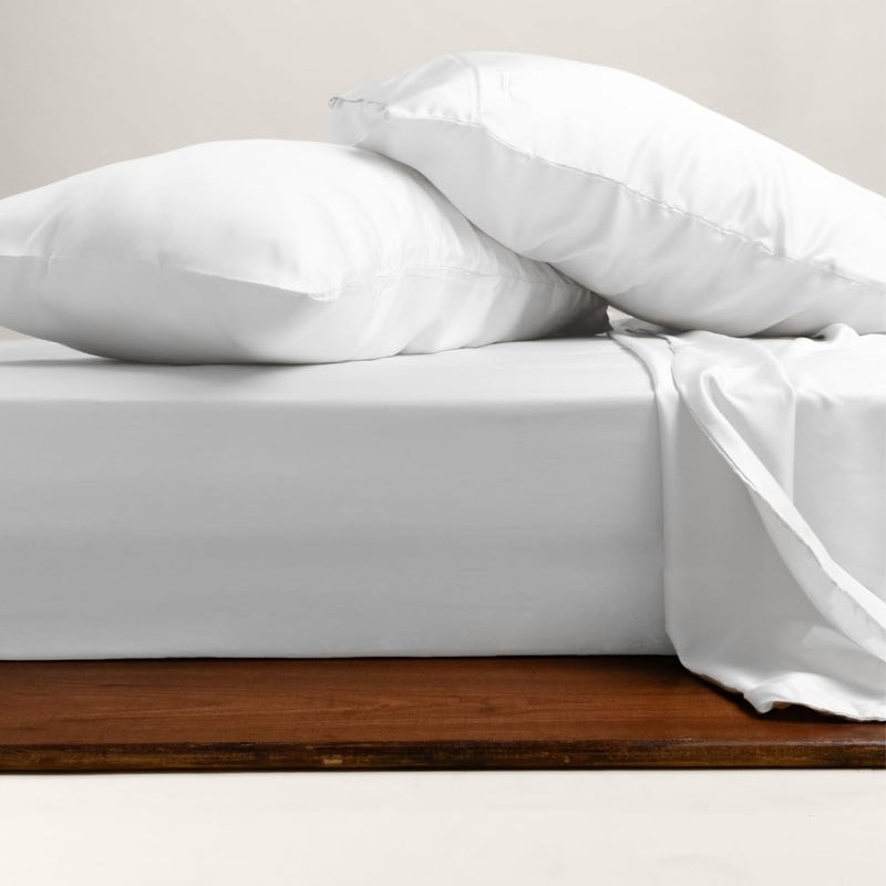 ArthCrafted 100% Austrian Eucalyptus Sheets King Size 4PC  Tencel Sheets King Size  Tencel Lyocell Sheets  Tencel Bed Sheets Softer Than Silk Sheets  18"" Deep Pocket King Sheets Set (Bright White) - Image 1