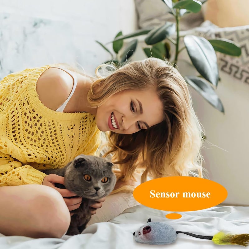 OneNine Interactive Cat Toys, Rechargeable Electric Automatic Moving Mouse Toy with Feather Tail for Cats, Smart Obstacle Sensing & Escape Cat Rat Toys Simulated Fake Mouse Toy for Indoor Cats Kitten - Image 2
