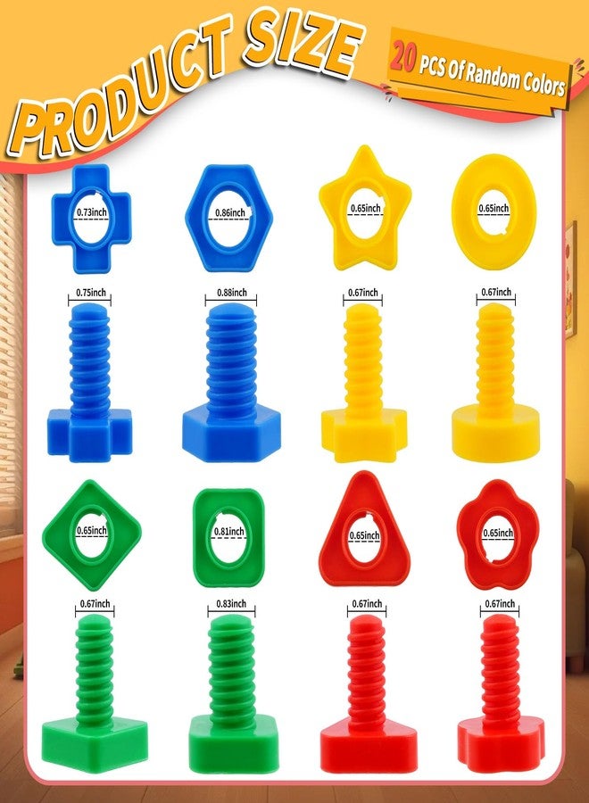 Bbiamsleep 40 Pcs Plastic Nuts and Bolts Fine Motor Skills Shapes and Color Matching for Sorting Counting Training (Random) - Image 2