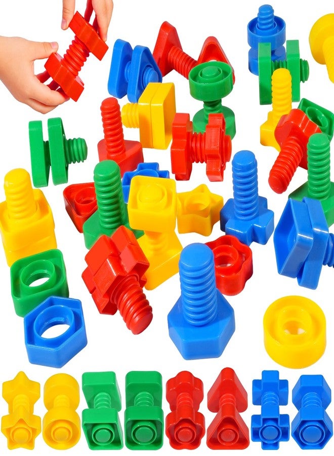 Bbiamsleep 40 Pcs Plastic Nuts and Bolts Fine Motor Skills Shapes and Color Matching for Sorting Counting Training (Random) - Image 1
