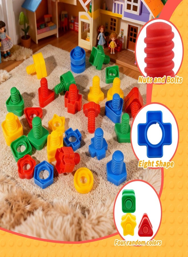 Bbiamsleep 40 Pcs Plastic Nuts and Bolts Fine Motor Skills Shapes and Color Matching for Sorting Counting Training (Random) - Image 3