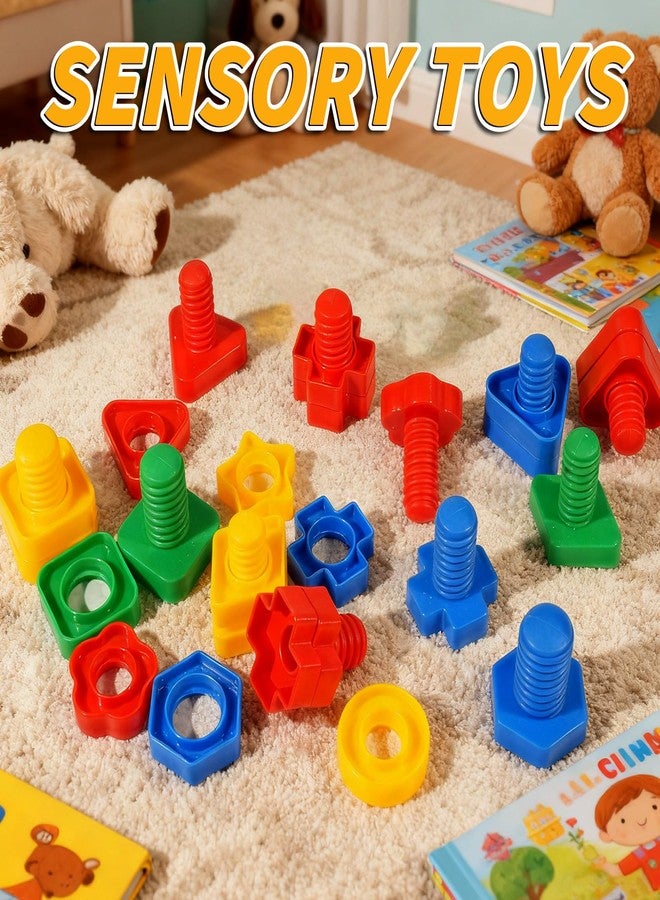 Bbiamsleep 40 Pcs Plastic Nuts and Bolts Fine Motor Skills Shapes and Color Matching for Sorting Counting Training (Random) - Image 4