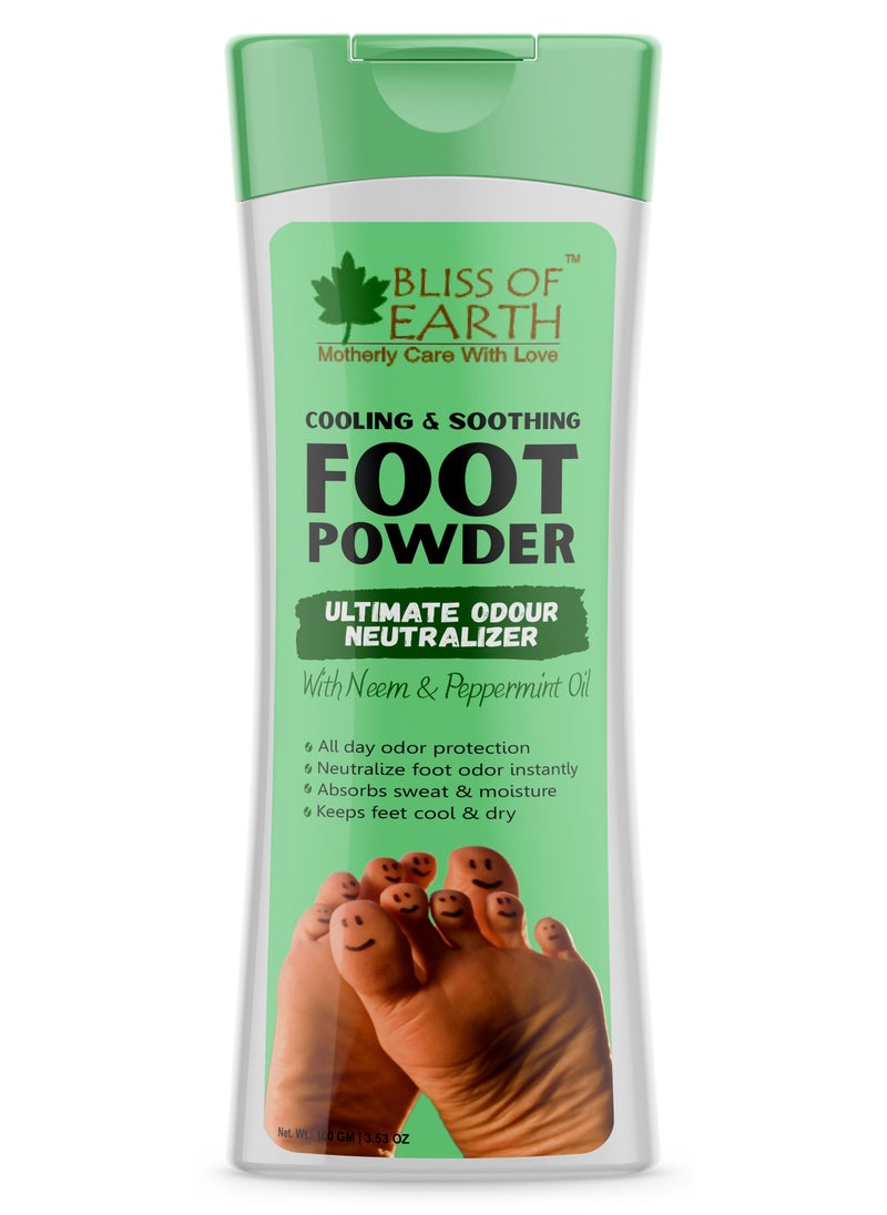 BLISS OF EARTH Foot Powder odor Remover With Neem & Peppermint Oil Ultimate Odour Neutralizer Removes Bad Smell & Keeps Your Feet Fresh and Dry  - Image 1