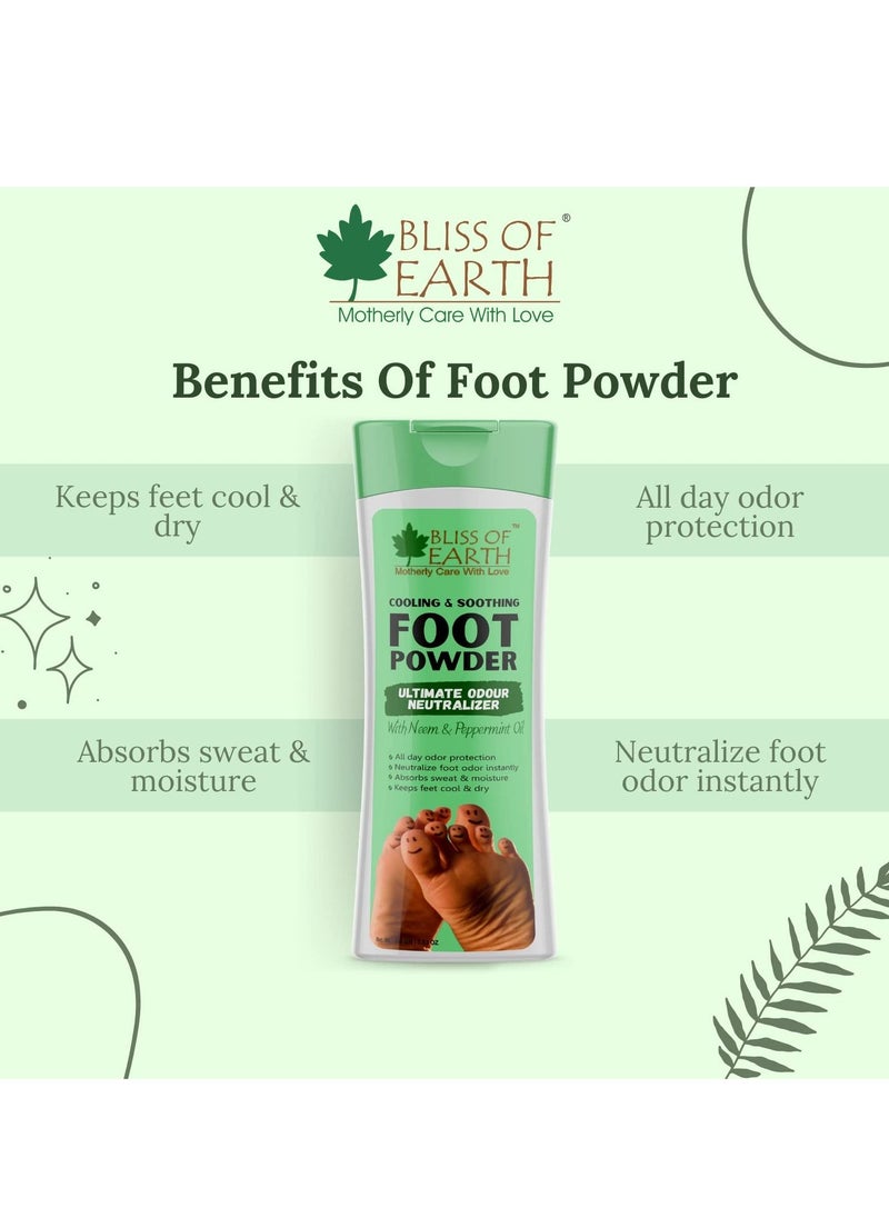 BLISS OF EARTH Foot Powder odor Remover With Neem & Peppermint Oil Ultimate Odour Neutralizer Removes Bad Smell & Keeps Your Feet Fresh and Dry  - Image 2